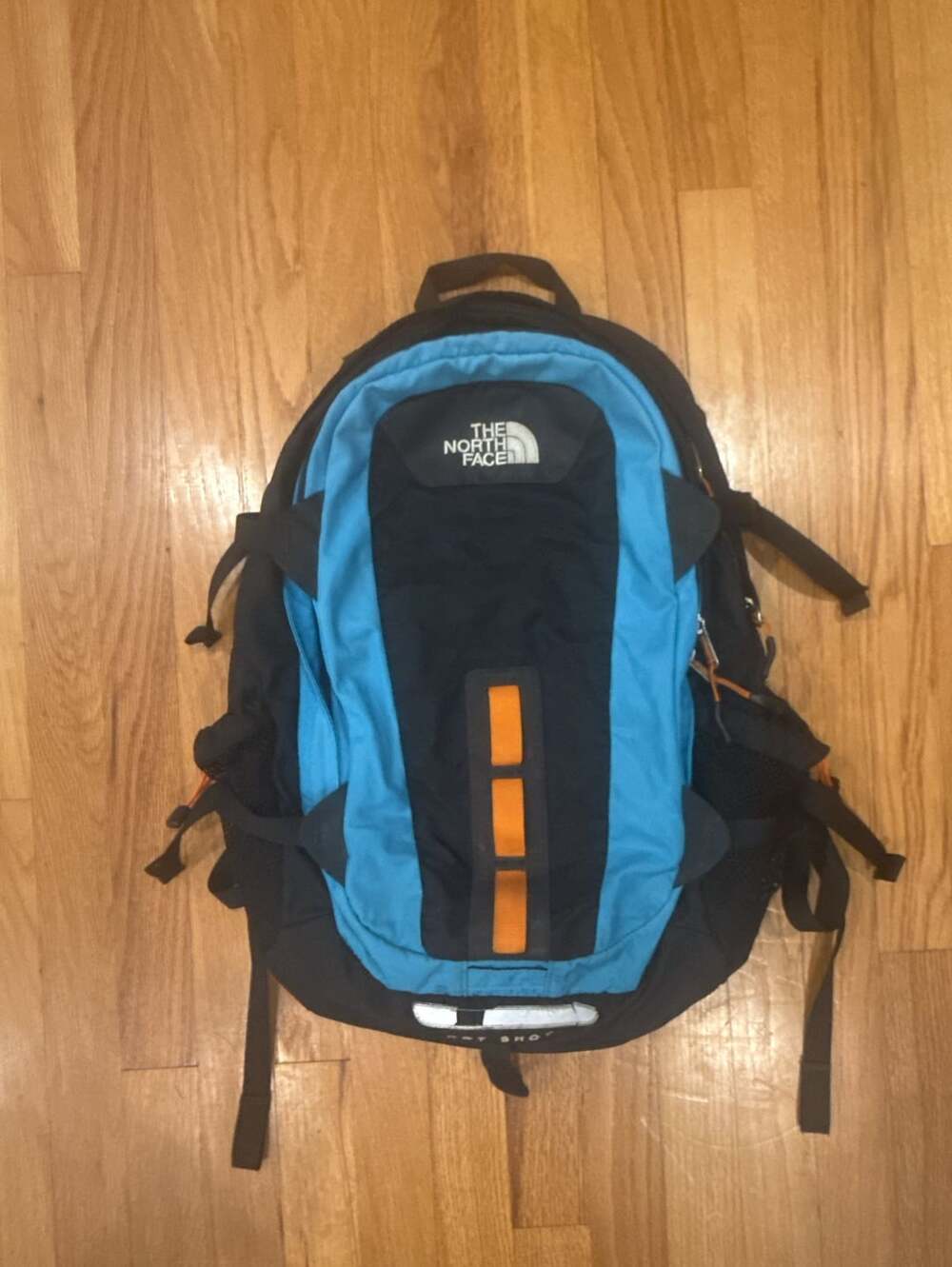 The North Face Hot Shot Backpack Blue Black Orange Good Condition